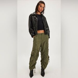 Scorpio Shirred Mid-Rise Pants NWOT lichen